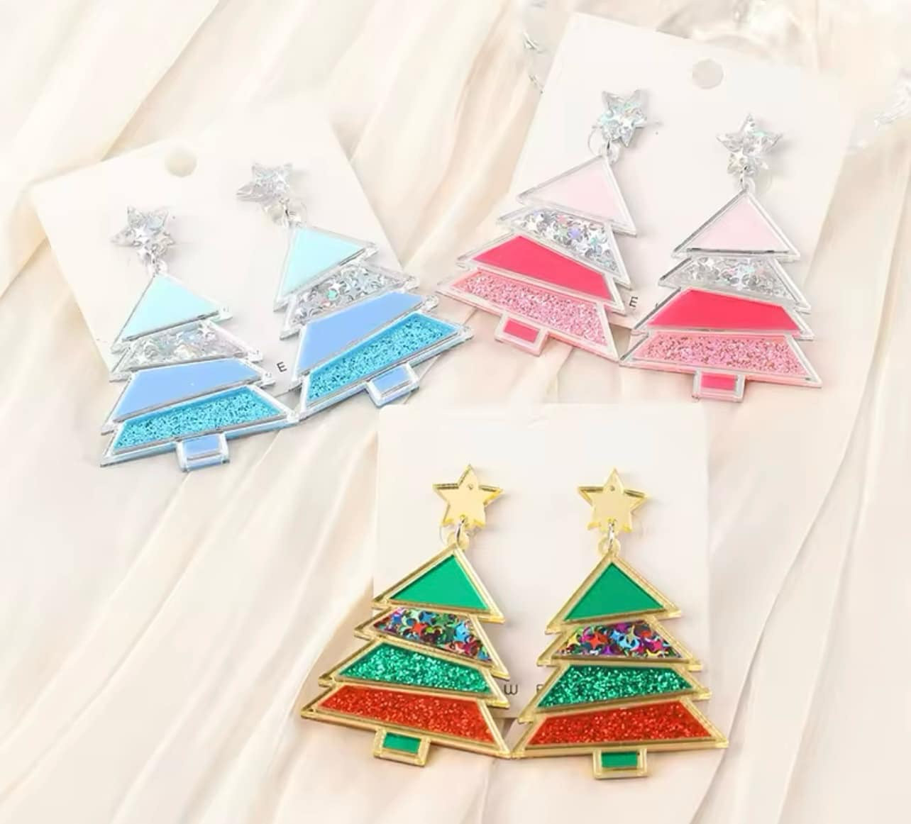 Christmas Tree Glitter Acrylic Earrings