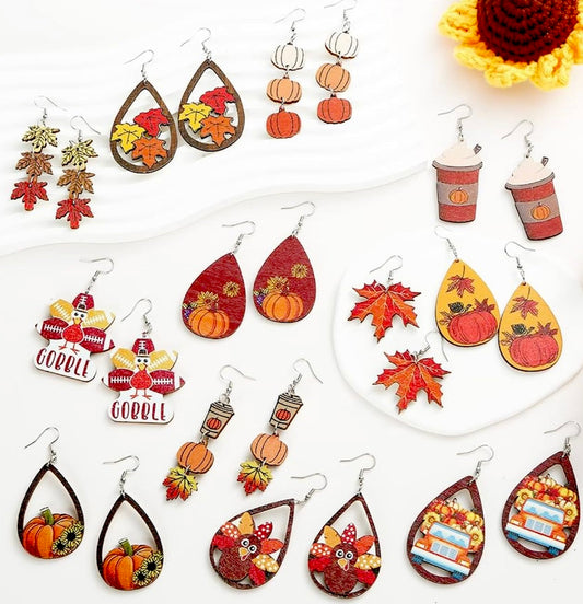 Random Autumn Dangle Wooden Earrings