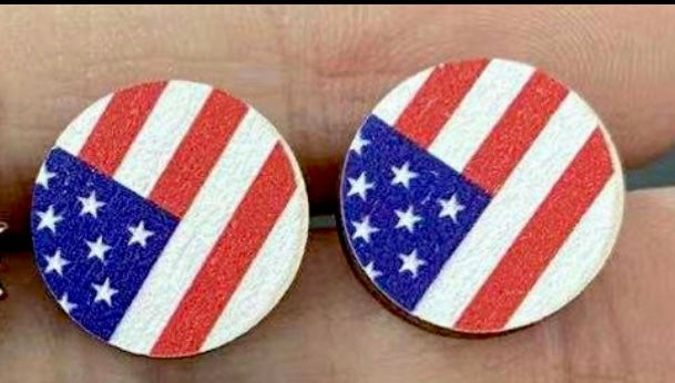 USA Fourth of July Circle Flag Stud Earrings