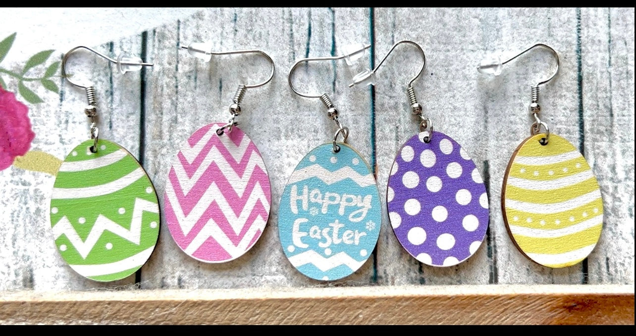 Easter Egg Double Sided Wooden Dangle Earrings