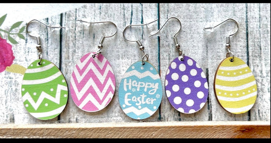 Easter Egg Double Sided Wooden Dangle Earrings