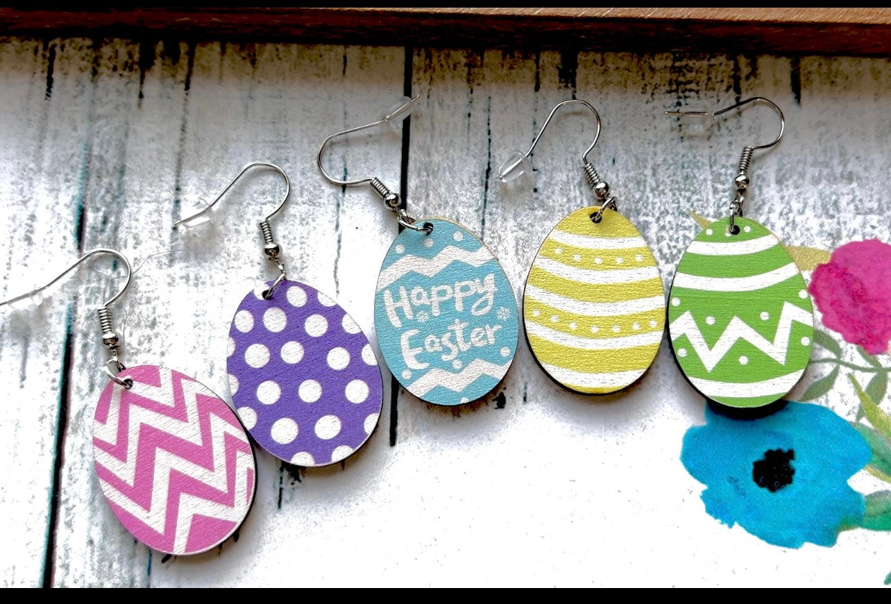 Easter Egg Double Sided Wooden Dangle Earrings