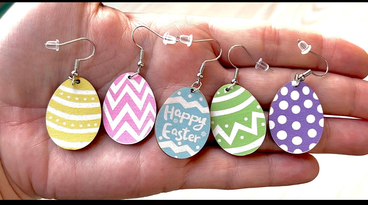 Easter Egg Double Sided Wooden Dangle Earrings