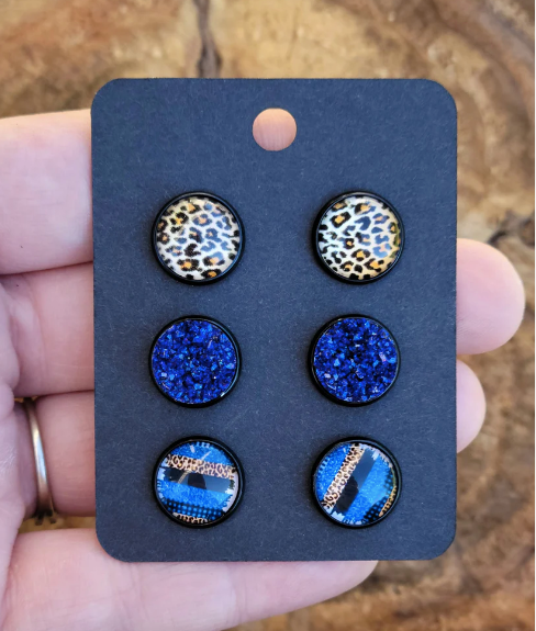 Black & Blue Cheetah Earring Set- Brushstroke Collection