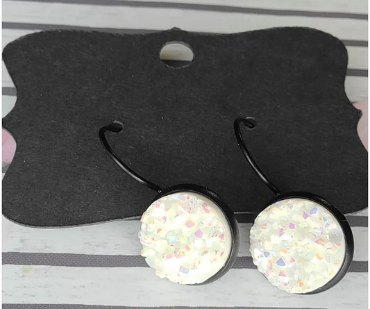 Random- 12mm White/Black Bezel Dangle Druzy Earrings