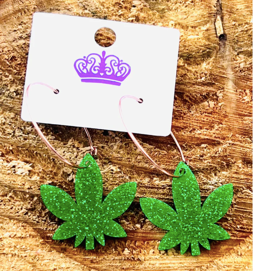 420 Hemp Leaf Acrylic Hoop Earrings