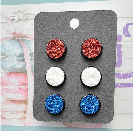 Americana- 3 Pack Black Bezel Druzy Earring Set