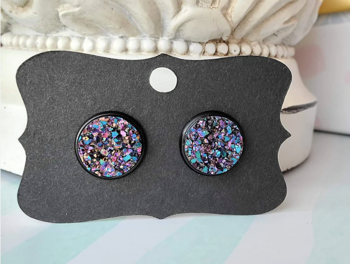 AURORA Black Bezel Druzy Earrings