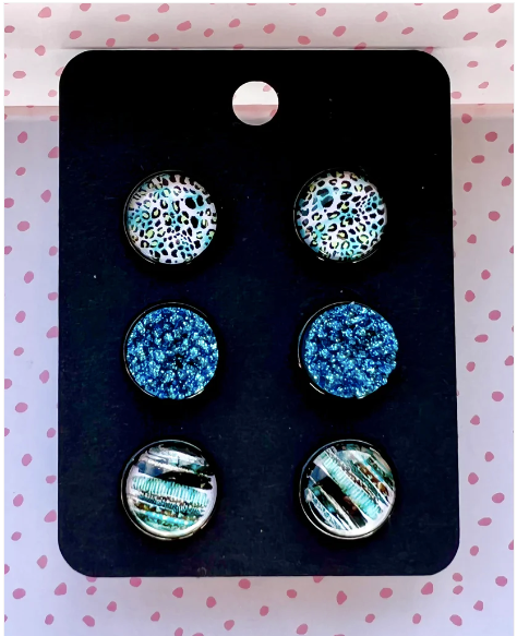 Blue Sea Leopard Earring Set- Brushstroke Collection