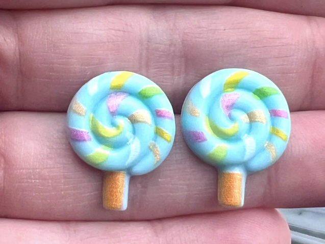 Blue Swirl Lollipop Resin Stud Earrings