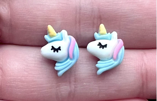 Blue Unicorn Resin Stud Earrings