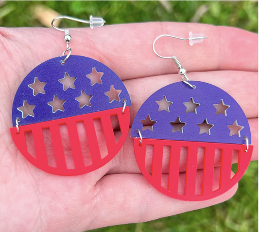 USA American Star and Stripe Circle Cutout Fourth Of July Acrylic Earrings