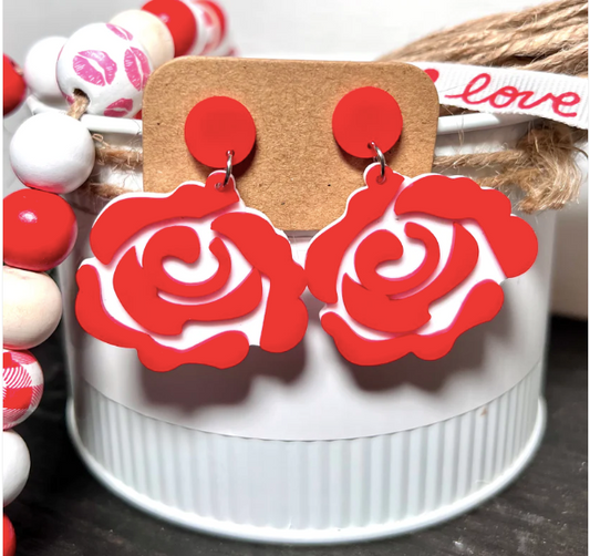 Red Roses Acrylic Stud Earrings