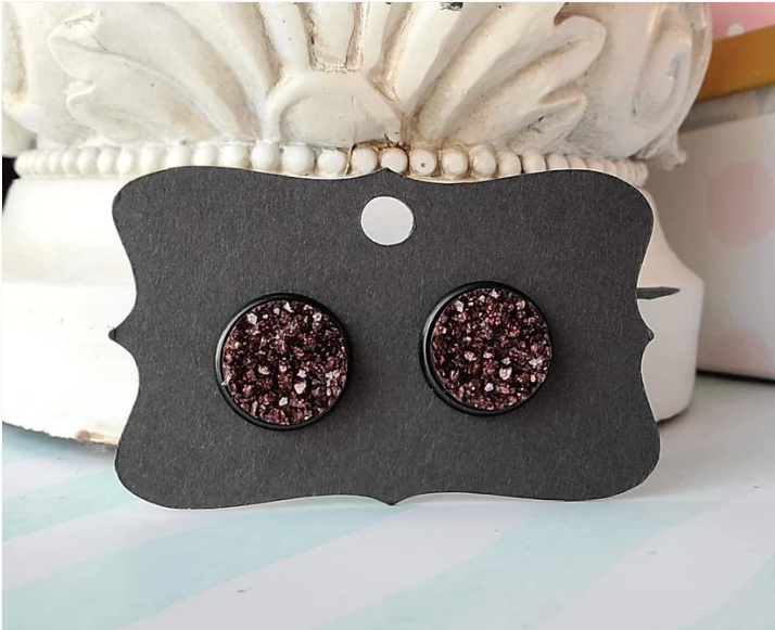 BROWN GLITTER Black Bezel Druzy Earrings