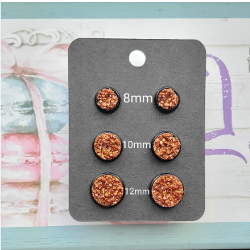 BURNT ORANGE GLITTER Black Bezel Druzy Earrings