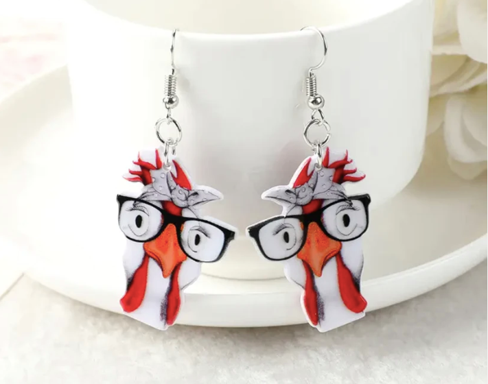 Chicken & Glasses Acrylic Earrings