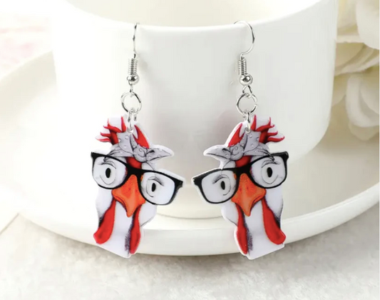 Chicken & Glasses Acrylic Earrings