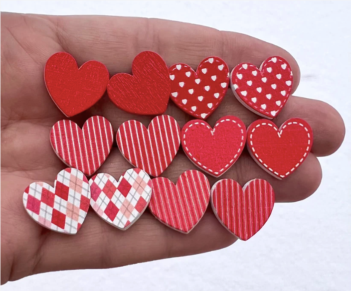 Random VALENTINE RED PATTERN HEART WOODEN EARRINGS