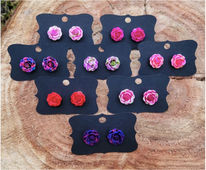 Random Valentine Tie Dye ROSE Earrings