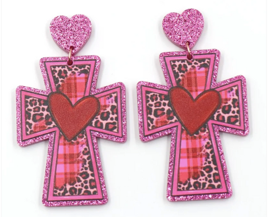 Pink Easter Cross Acrylic Stud Earrings