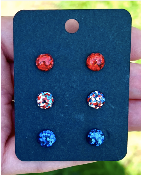 Fourth of July Glitter Stud 3 Pack