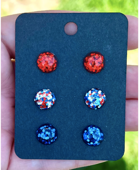 Fourth of July Glitter Stud 3 Pack