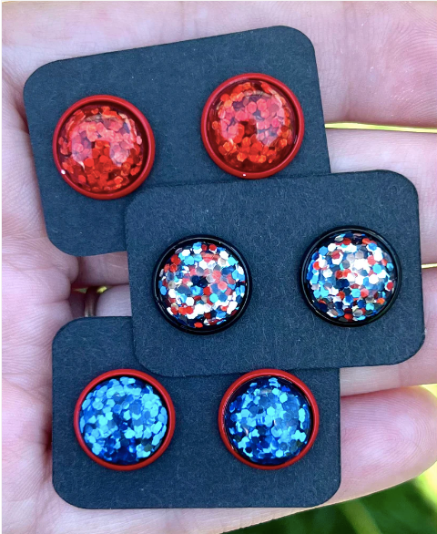 Random Fourth of July Black/Red Bezel Studs