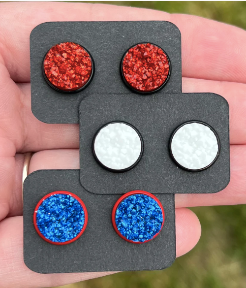 RANDOM FOURTH OF JULY Black/Red Bezel Druzy Earrings