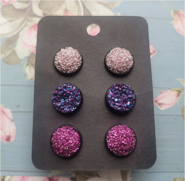 CUPID BABE 3 Pack Black Bezel Druzy Earring Set