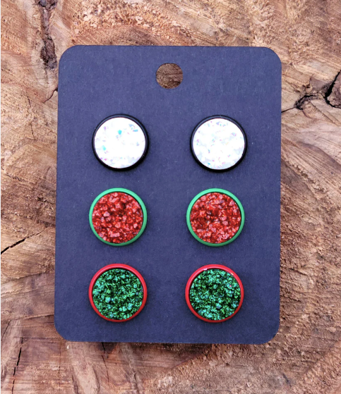 CHRISTMAS- LIMITED EDITION (Black on White) Bezel Druzy Earring Set- 12 mm Only!