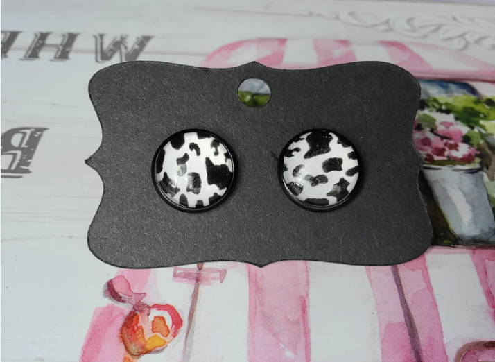 COW Black Bezel Cabachon Earrings