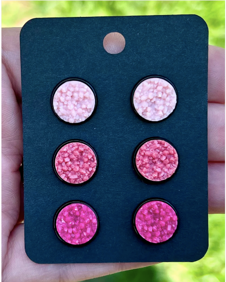 FLOWER FIELDS- 3 Pack Druzy Bezel EARRINGS- 12 mm only.