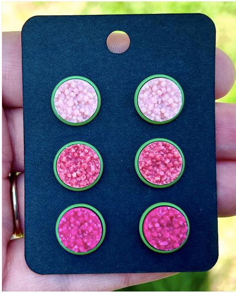 FLOWER FIELDS- 3 Pack Druzy Bezel EARRINGS- 12 mm only.