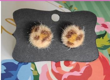 Random Fuzzy Fur Leopard Print Stud Earrings- 12mm