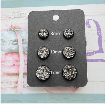 GUNMETAL Black Bezel Druzy Earrings