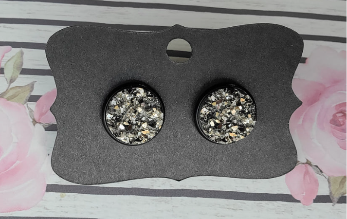 GUNMETAL Black Bezel Druzy Earrings