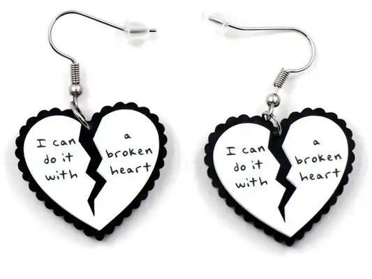 Mini Preorder TS Black/White Broken Heart Acrylic Dangle Earrings