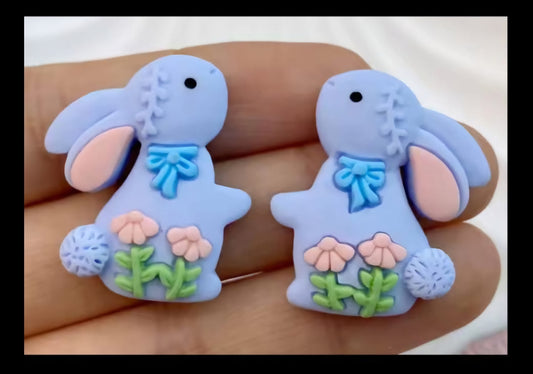 EASTER BLUE BUNNY FLORAL RESIN STUD EARRINGS