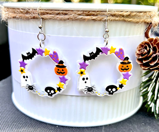 PREORDER HALLOWEEN ROUND TWO Halloween Wreath Acrylic Earrings