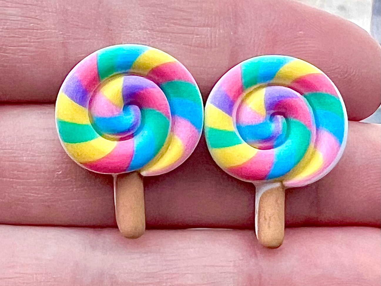 Jumbo Rainbow Swirl lollipop Resin Stud Earrings