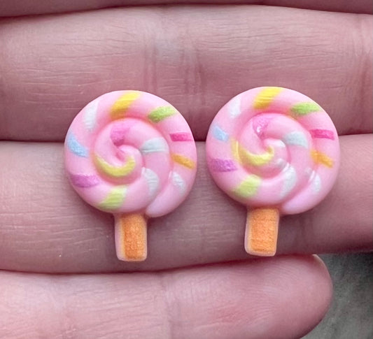 Pink Swirl Lollipop Resin Stud Earrings