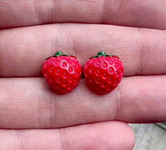 Realistic Strawberry Resin Stud Earrings