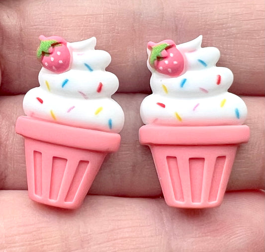 Jumbo Strawberry Sprinkle Ice cream Cone Resin Stud Earrings