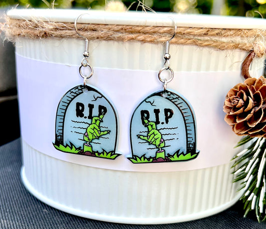 Zombie Headstone Acrylic Earrings