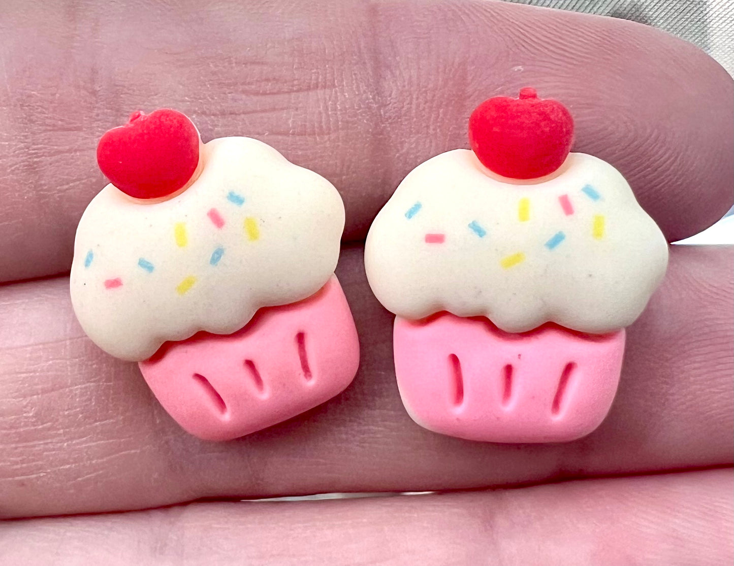 Jumbo cherry Sprinkle Cupcake Resin Stud Earrings