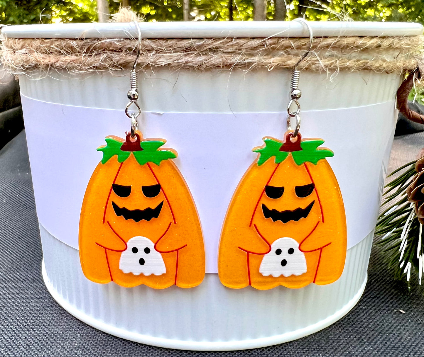 Jack Ghost with White Ghost Candy Bin Acrylic Earrings