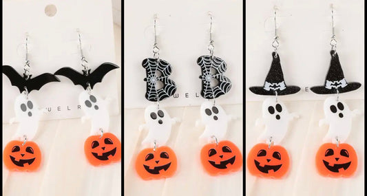 PREORDER HALLOWEEN ROUND TWO Bat, Hat & Boo Acrylic Earrings