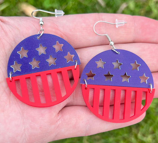 USA American Star and Stripe Circle Cutout Fourth Of July Acrylic Earrings