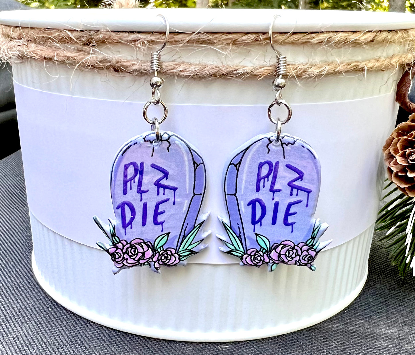 Plz Die Headstone Acrylic Earrings