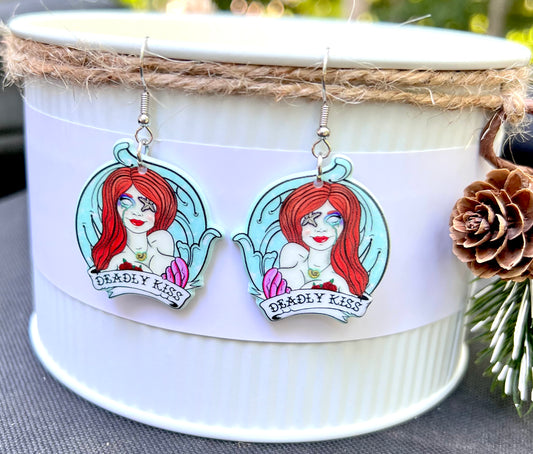 Deadly Kiss Mermaid Zombie Acrylic Earrings